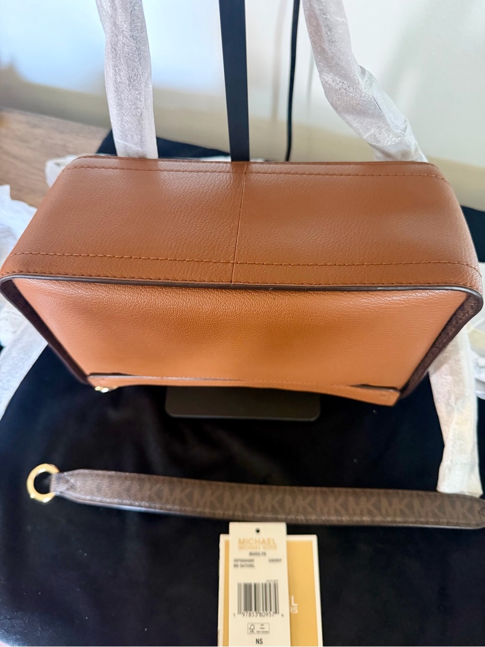 Michael Kors Tan Leather Crossbody with Gold MK Logo - Picture 8 of 8